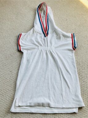 Hanna andersson Kids White Hooded Terry Cover-Up with Rainbow Trim
